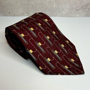 Bill Blass Burgundy 56” Silk Tie with Gold Accents